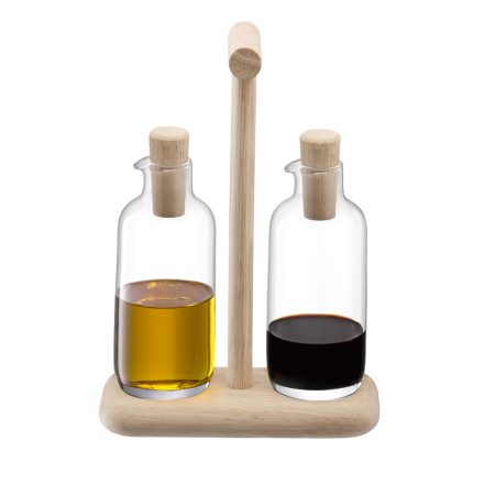 Serve Oil and Vinegar Set with Oak Base