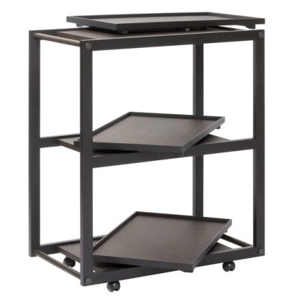 Giobagnara Jeremy Wood Serving Trolley with Leather and Metal Inserts, Three Levels